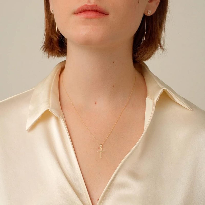 VIROMY Gold Cross Necklace for Women 14K Gold Plated Cute Sidways Cross Pendant Choker Necklaces Simple Trendy Everyday Jewelry for Women - Image 2